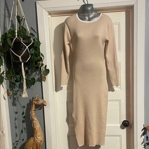 Chic Long Sleeve Beige Dress